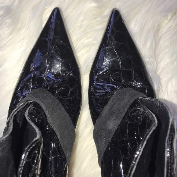 Aldo | Black Patent Leather Croc Print Booties - Picture 4 of 6